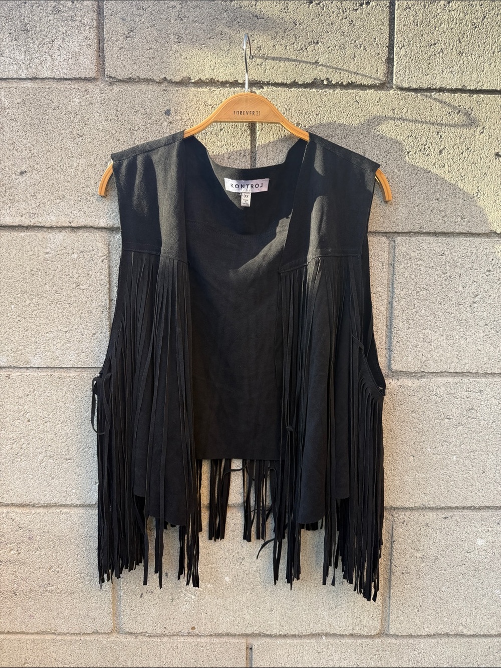 KONTROL Black Fringe Suede Crop Vest